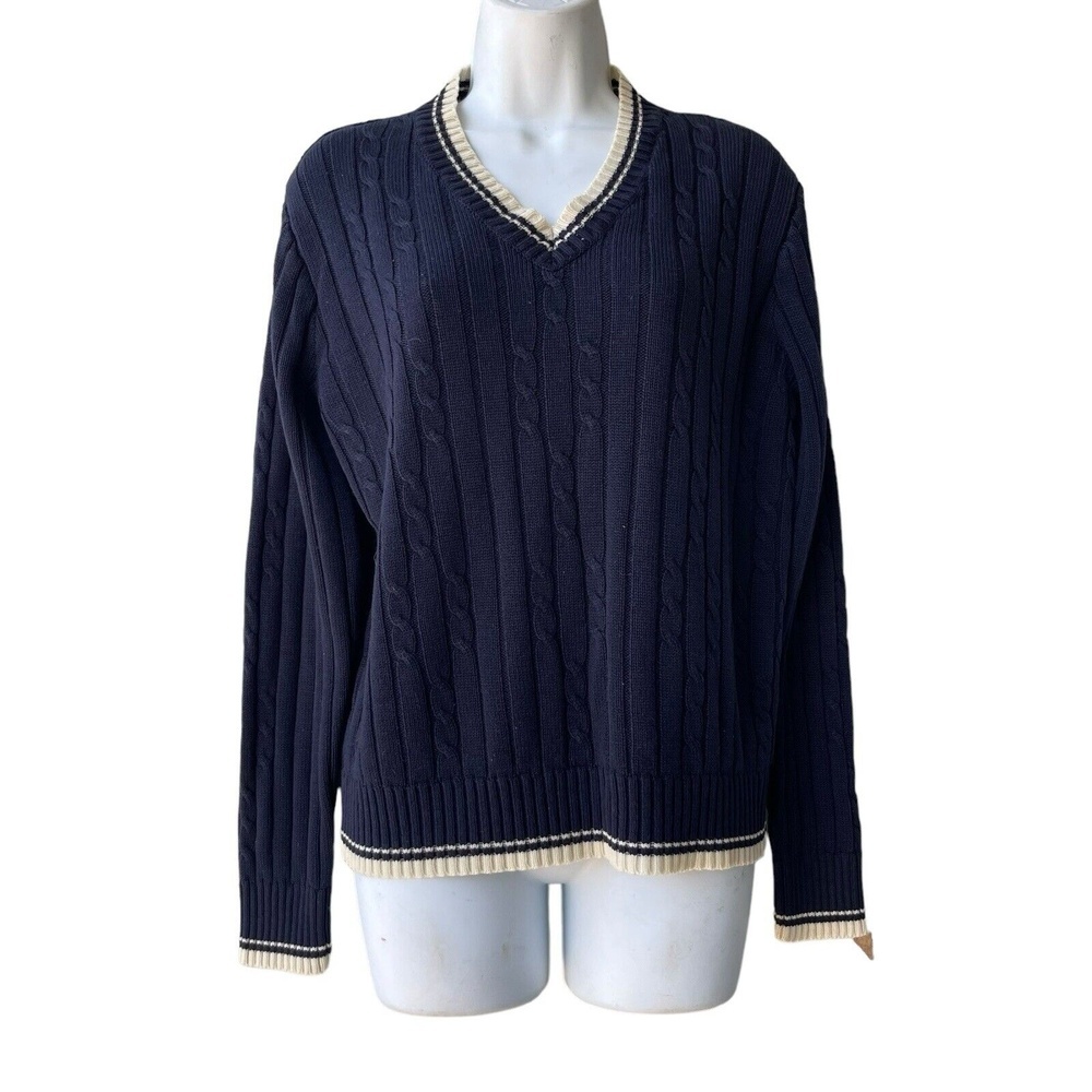 Vintage McGREGOR Sportwear Sweater Women’s M Navy Cable Knit Academia V-neck